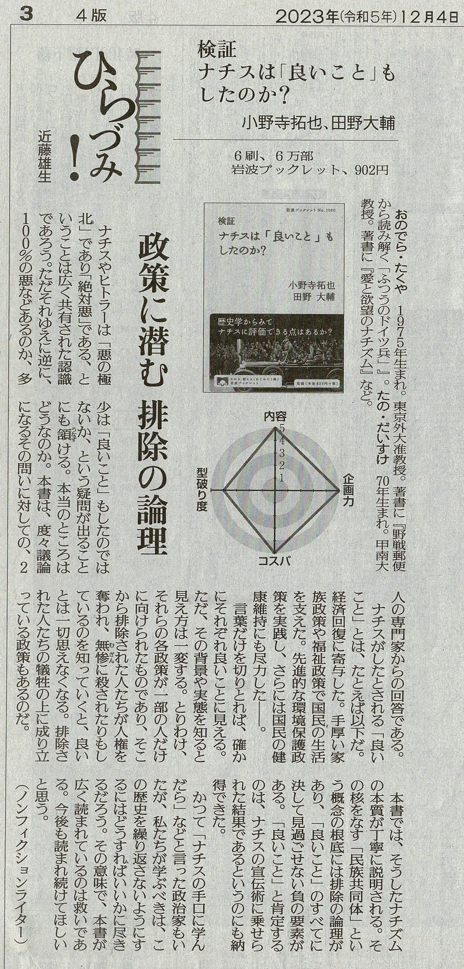 読売新聞夕刊の書評欄「ひらづみ！」の担当最終回『ナチスは「良いこと